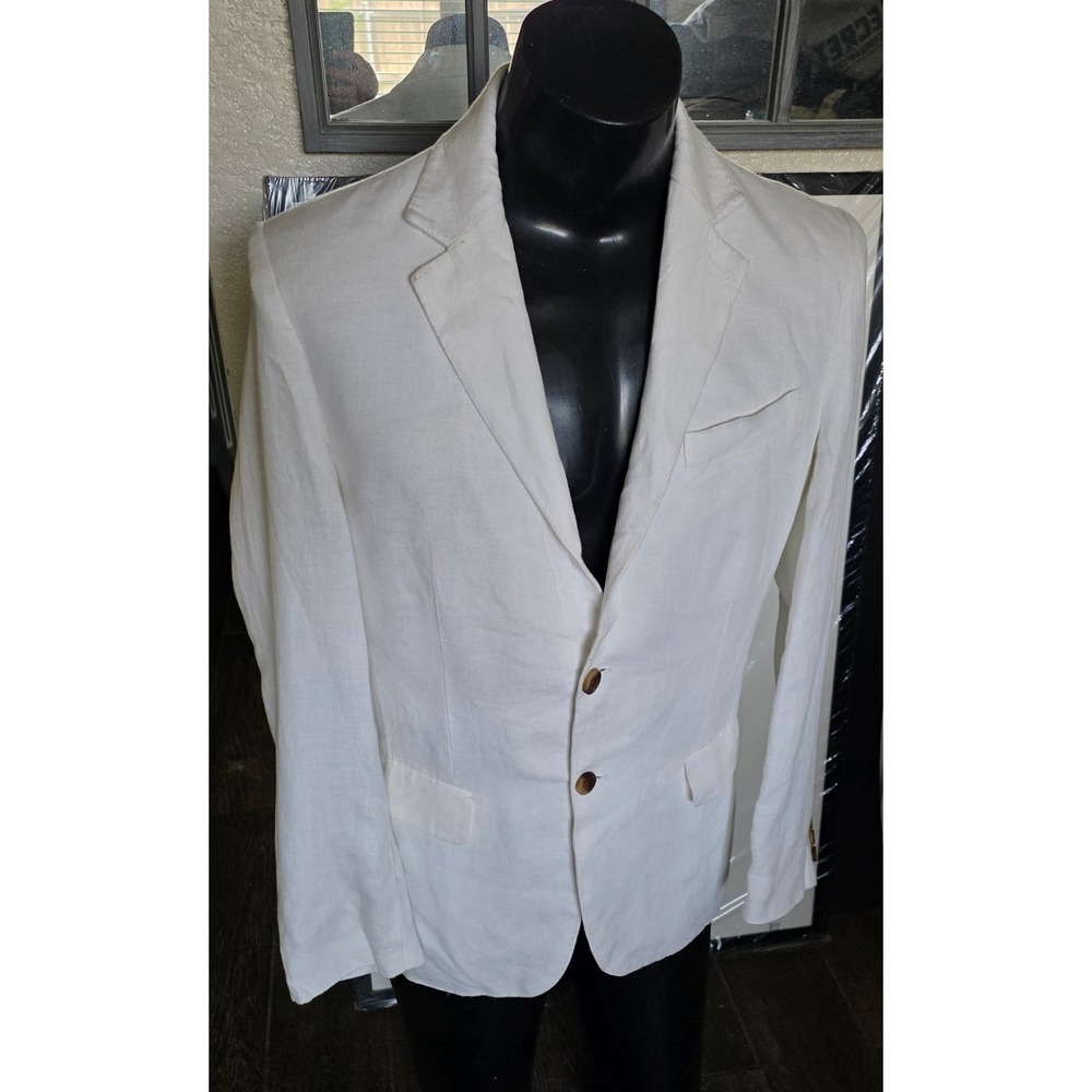 Club Room Luxury Mens White 100% Linen Two Button Blazer Jacket Size Small